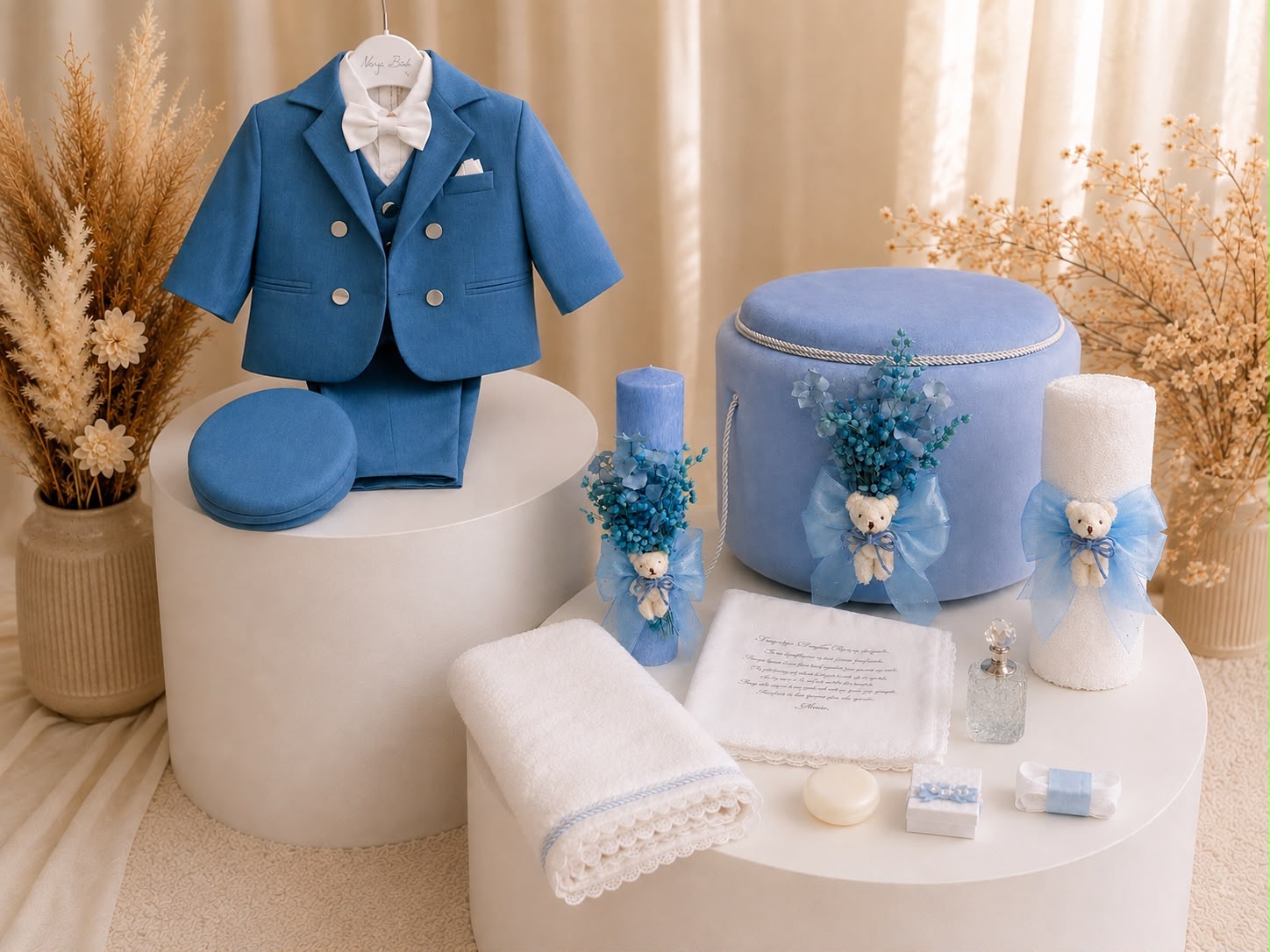 Trusou de botez Teddy Blue – Maison Bébé