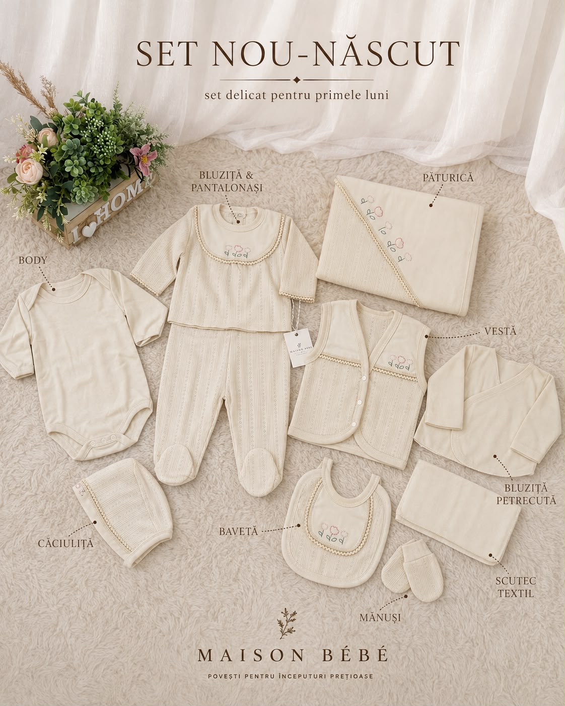 Set nou-născut Ivoire Bloom – 10 piese | Maison Bébé