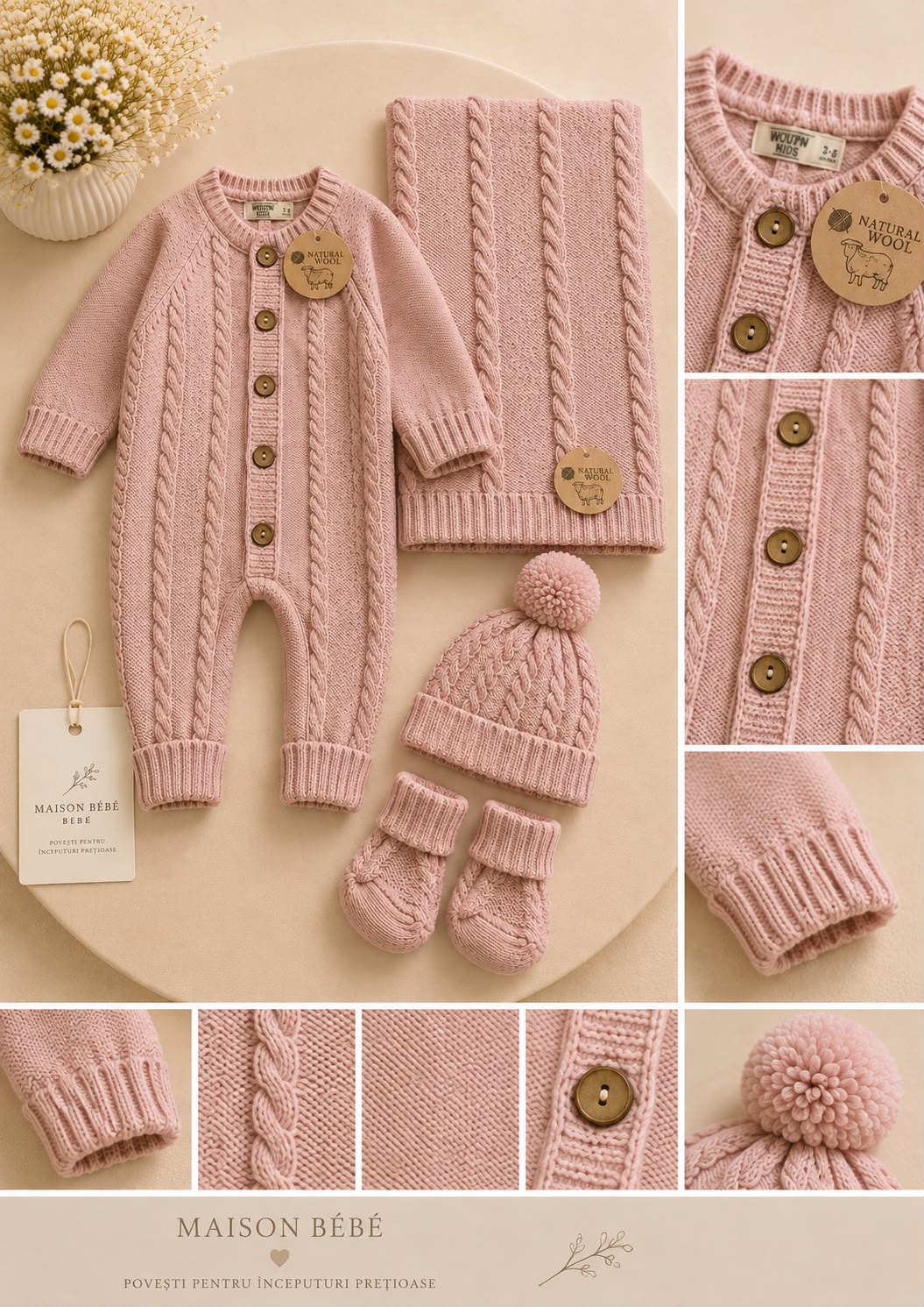 Set nou-născut Blush Winter Knit – 4 piese | Maison Bébé