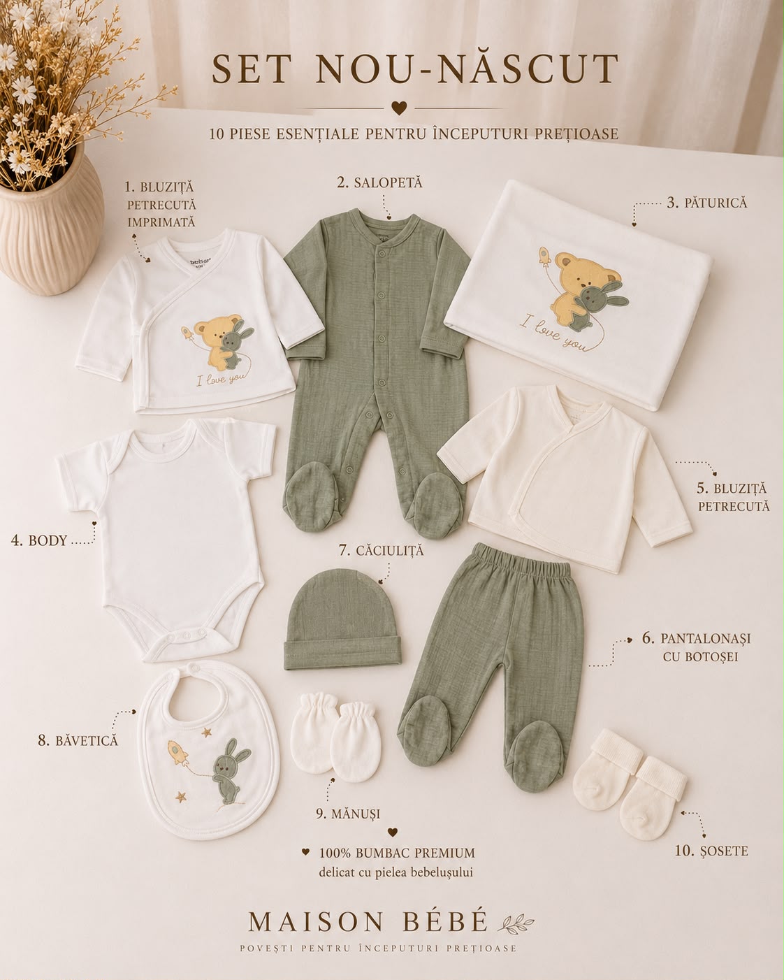 Set nou-născut Sage Bunny – 10 piese | Maison Bébé