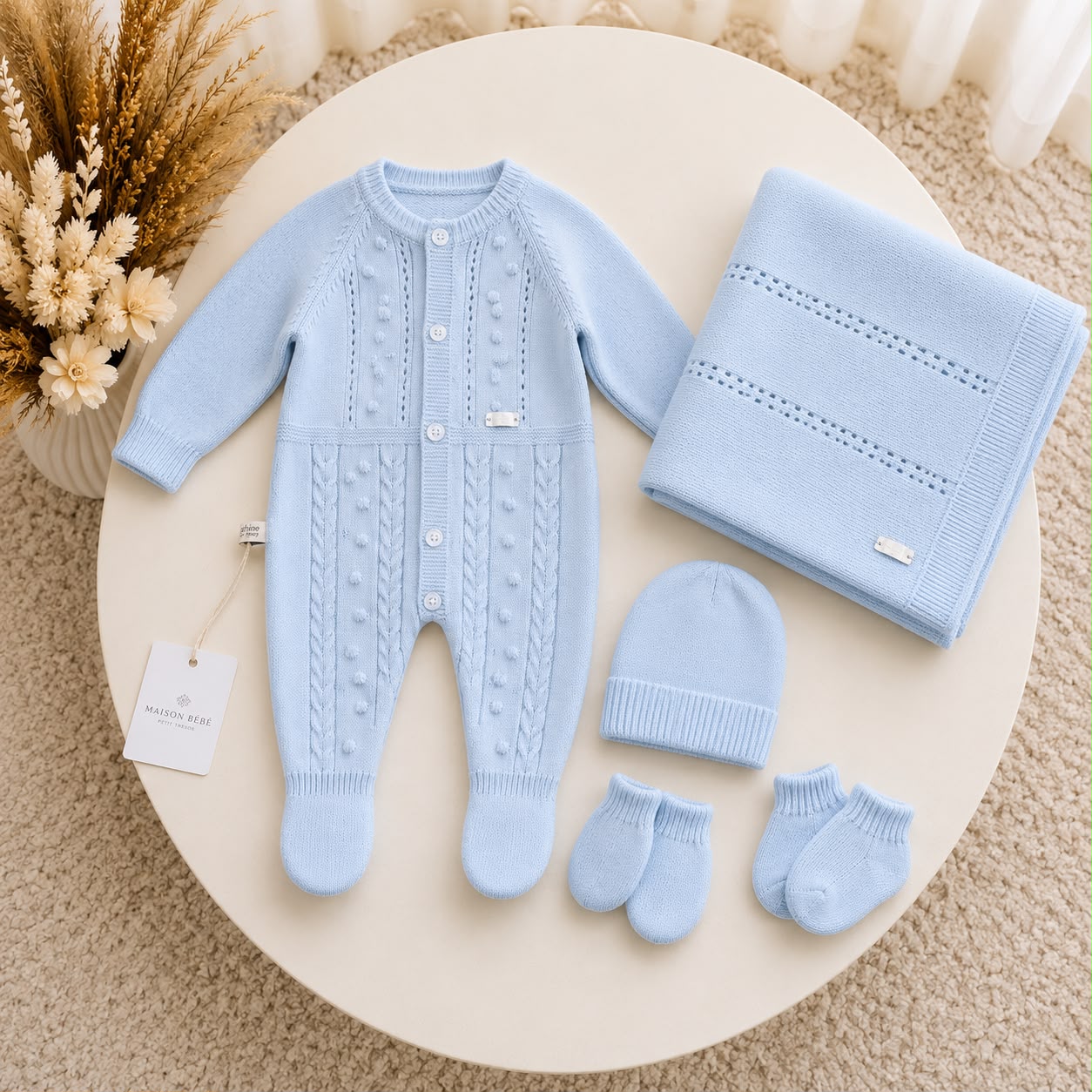 Set nou-născut Blue Knit – 5 piese | Maison Bébé