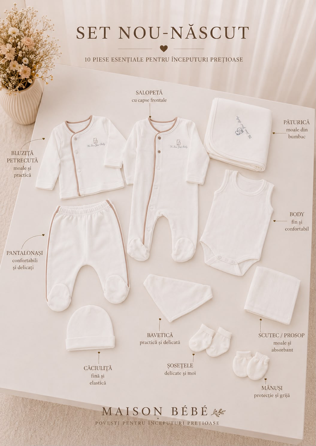 Set nou-născut Soft Beige – 10 piese | Maison Bébé