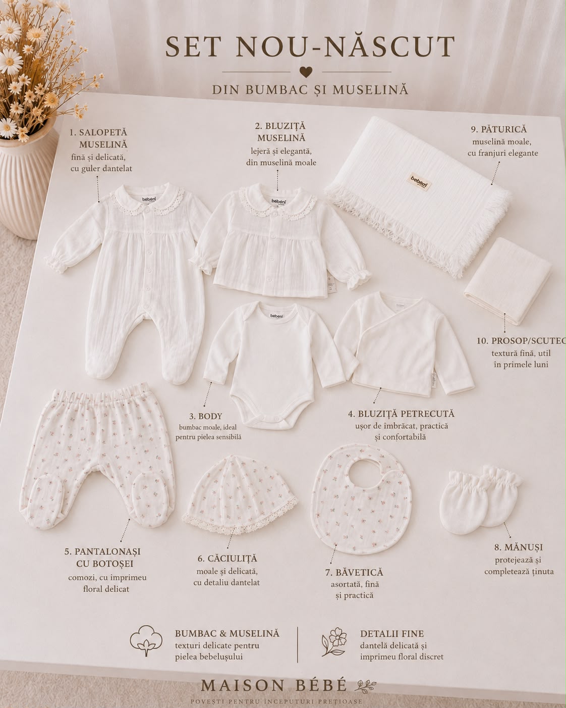 Set nou-născut Muslin Bloom – 10 piese | Maison Bébé