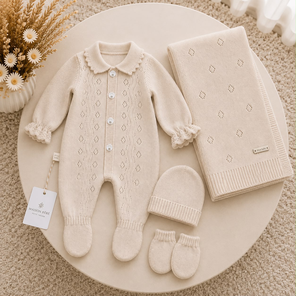 Salopetă tricotată Autumn Beige pentru bebeluși | Maison Bébé