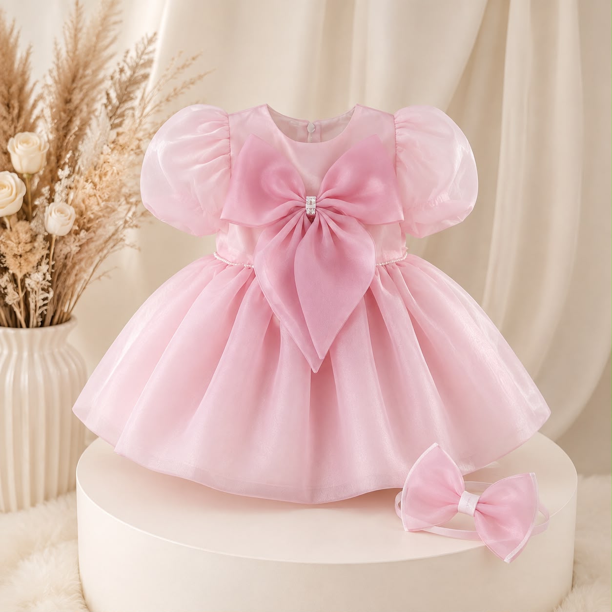 Rochiță Rose Organza Bow cu bentiță – Maison Bébé