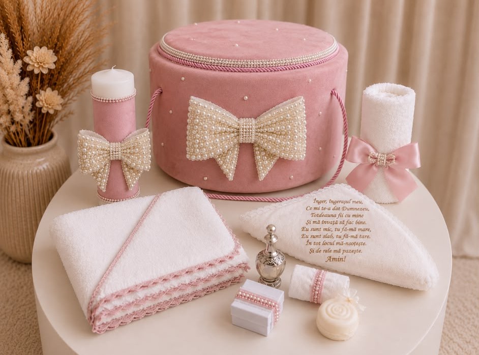 Trusou de botez Pearl Bow Rose – Maison Bébé